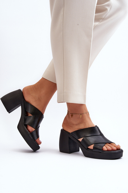 Zazoo 40373 Kožené sandály na podpatku černé