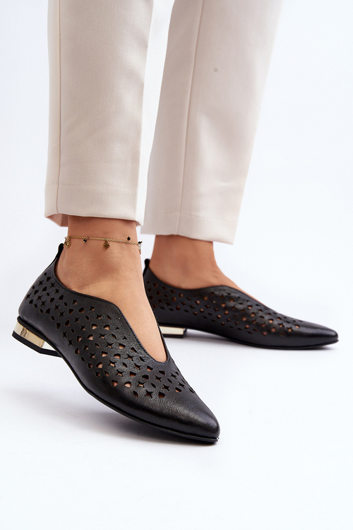 Vyrezávané balerínky z pravej kože Zazoo 2883 Čierne