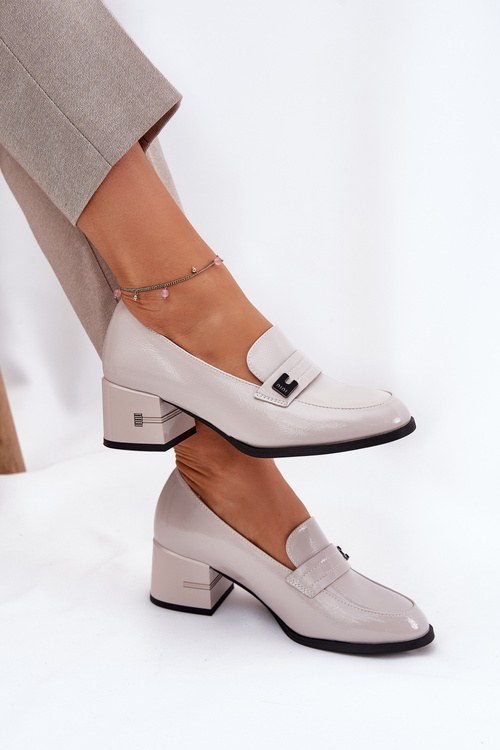 Lakované Kožené Polobotky Dámské Na Podpatku Vinceza 18105 Šedé