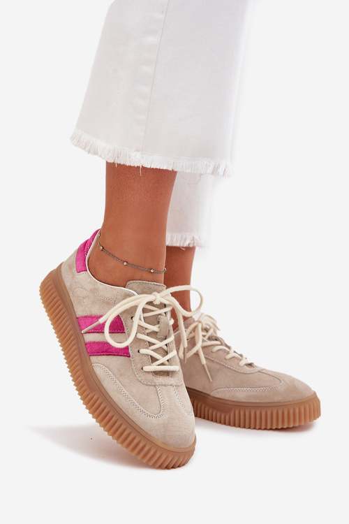 Sametové dámské sneakersy na platformě béžovo-růžové Cavira