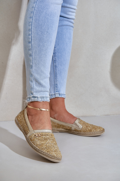 Elegantní Kožené Espadrilky S Pletením Béžovo-Zlaté Zazoo 10178