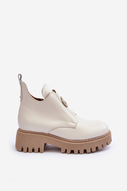 Dámske kožené topánky s dekoráciou Light Beige Lemar Lusanna