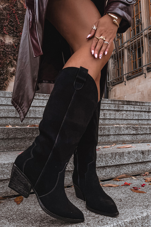 Kožené semišové čižmy dámske zateplené čierne Urselle