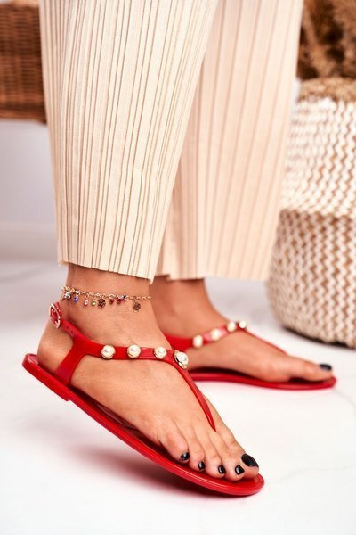 Dámske gumové sandále Red Flip -flops Denise Pearls
