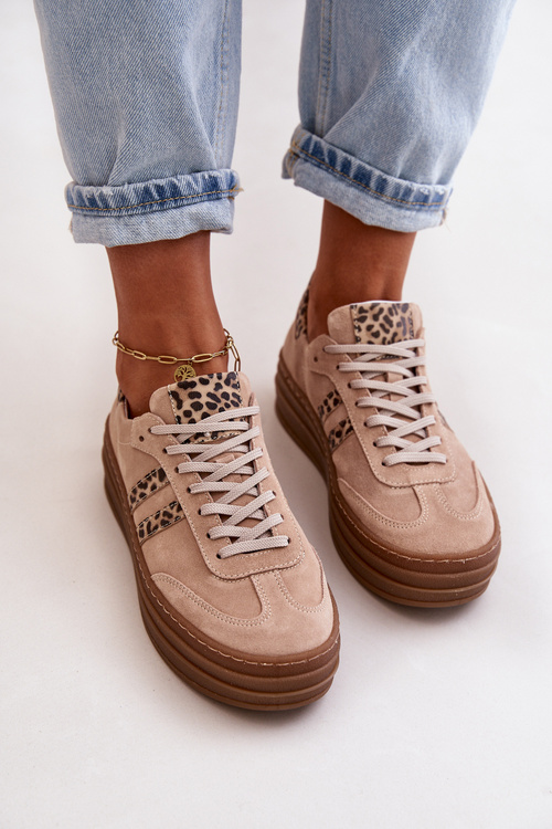 Zazoo N1068S4 Dámské Semišové Sneakersy Na Platformě Leopardí Růžové