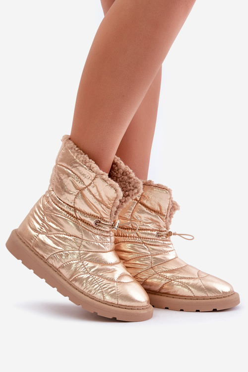 Dámske Snehové Topánky So Šnúrkou Zateplené Kožúškom Typu Baran Ružové Zlato Vamidra