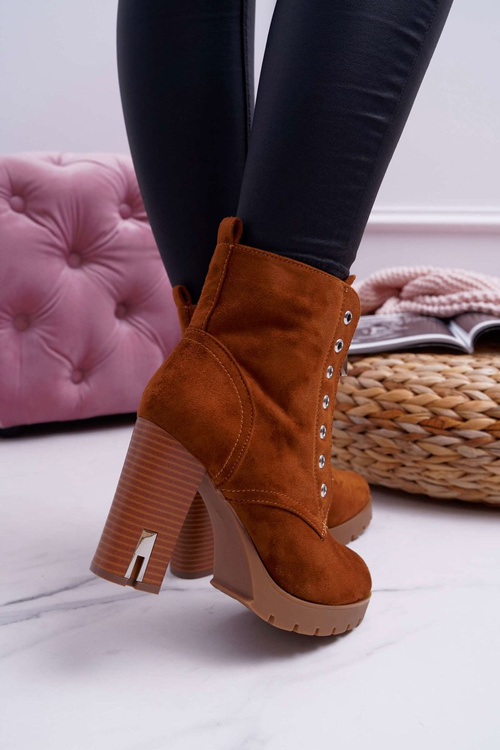 Dámské Koníkové Boty Na Podpatku S Ozdobným Zipem Semišové Camel Imagine