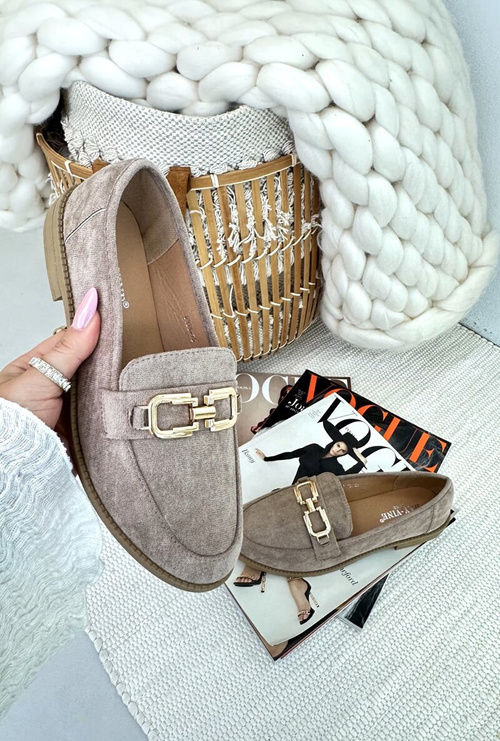 Dámske semišové mokasíny na plochej podrážke tmavobežové Misal