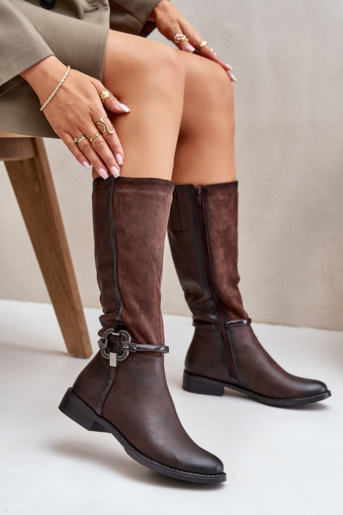 Zateplené Čižmy Na Plochosledovaní S Dekoratívnou Prackou Hnedé Leatharia