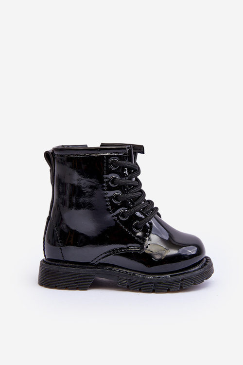 Black Tibbie Baby Boots lakovaný zipsom