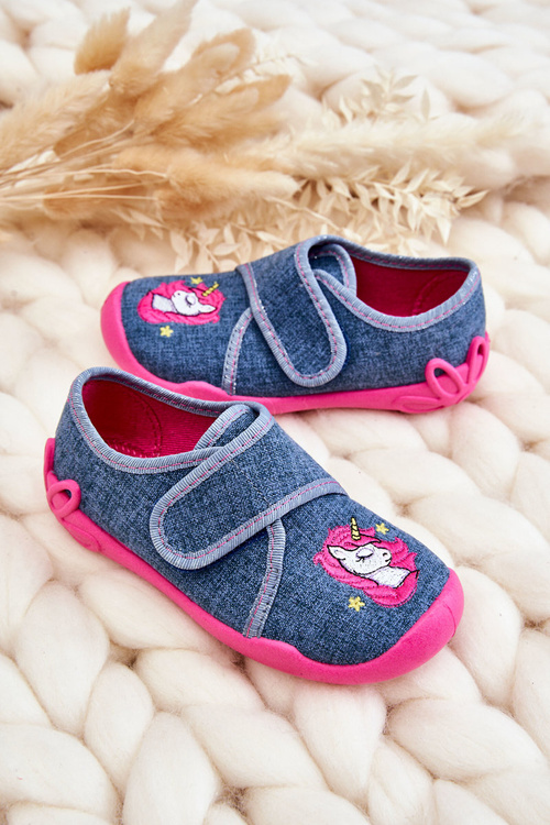 Dětské pantofle Befado Unicorn 122X016 Modro-růžové