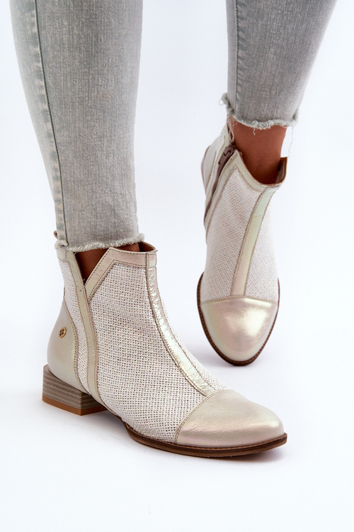 Dámské kožené botky na nízkém podpatku Maciejka 06397-22 Beige