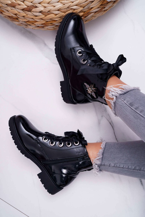 Dámské Kotníkové Boty Lakované Černé Sergio Leone BT530