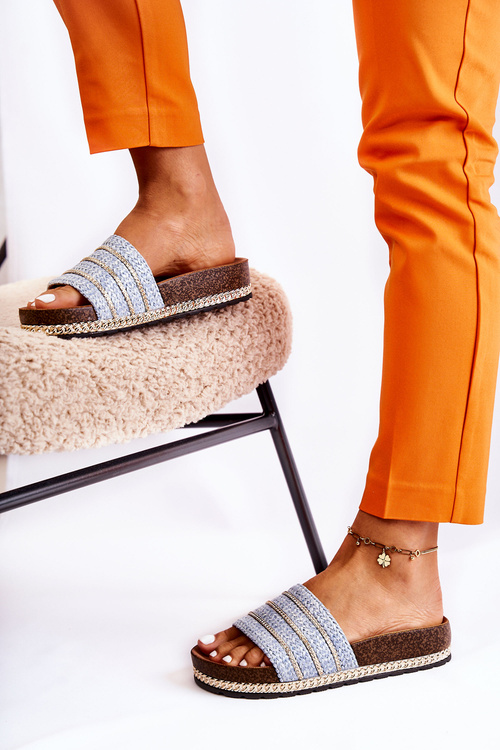 Dámské klasické pantofle s řetízkem Modré Maddy