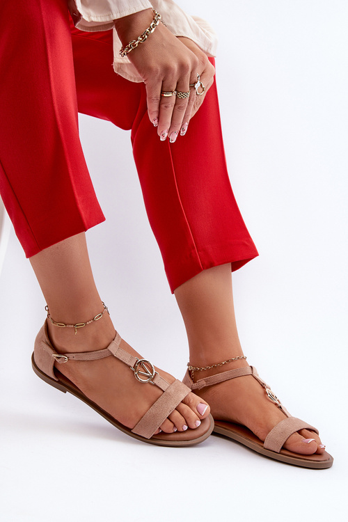 Ploché Dámské Sandály S Zlatou Ozdobou Vinceza 17321 Beige