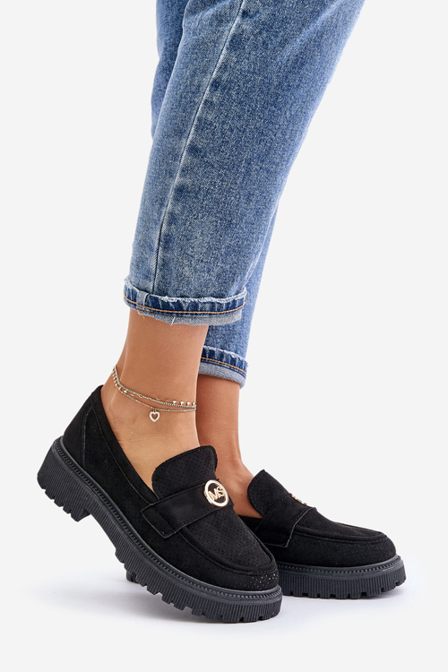 Dámské Polobotky Mokasíny Se Zlatým Detalem Černé Arilva