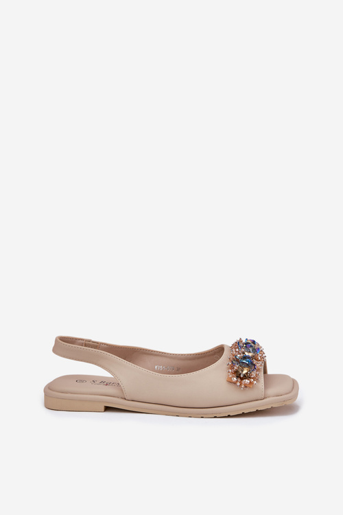 Dámske Ploché Sandále S Kryštálmi S.Barski KV51-079 Béžové