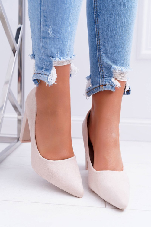 Dámske čerpadlá na stĺpe semišovej béžovej jahody