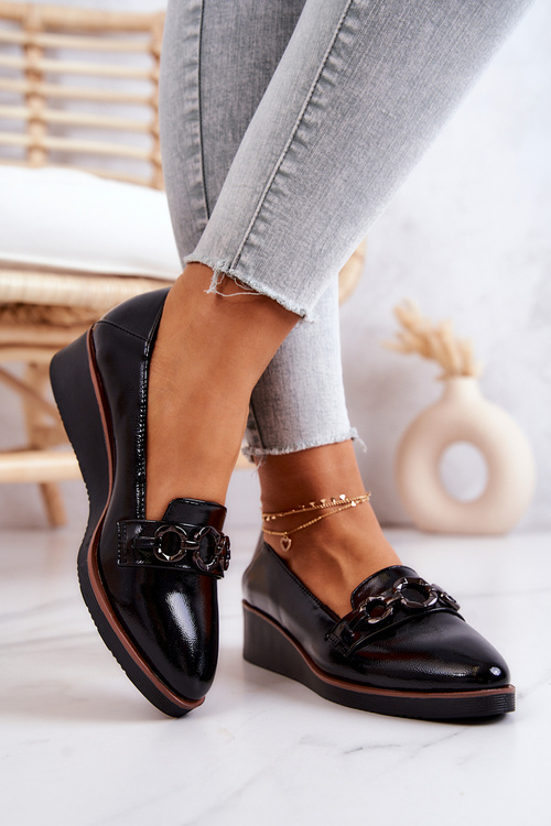 Lakované boty na klínku Černé Melodies