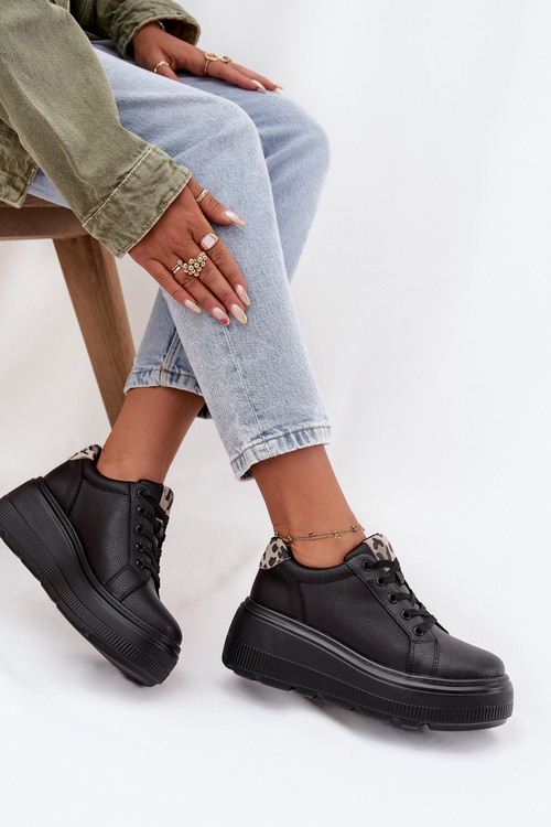 Kožené dámske tenisky na platforme leopard Vinceza 89144 Čierne