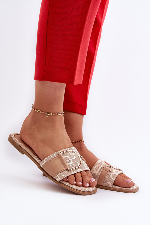 Lesklé Dámske Papuče S Ozdobou Beige Taleci