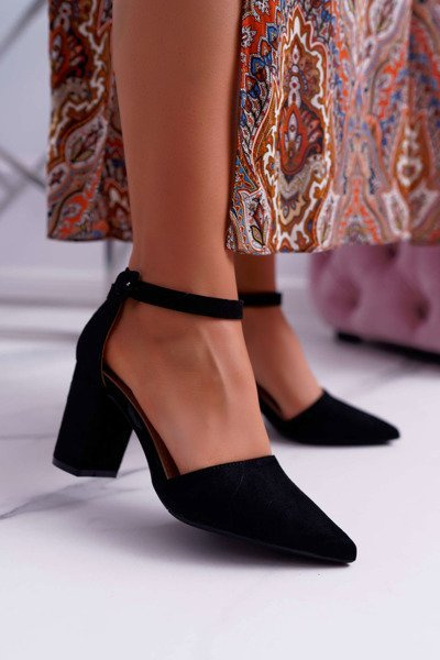 Dámské Lodičky Na Podpatku Semišové Černé Elegante