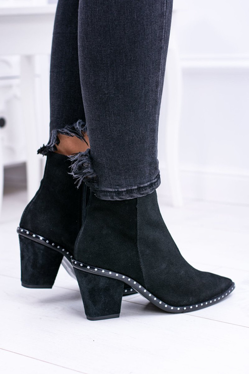 Kožené semišové černé dámské kotníkové boty se zipem Sonoma