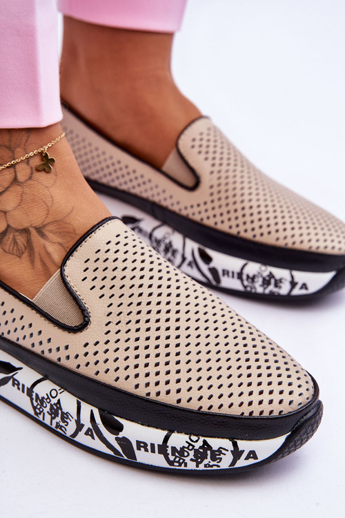 Dámské prolamované kožené tenisky Slip-On Béžové Sorito