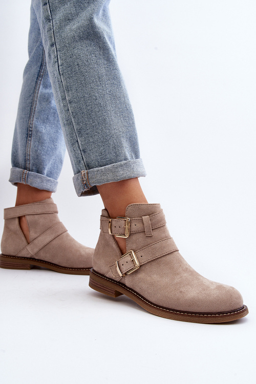 Dámske čižmy na plochej podrážke s remienkami čierne Melviana