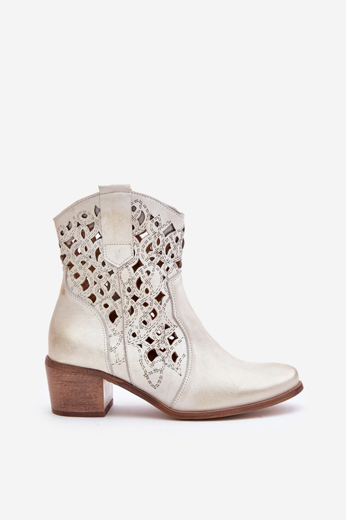 Dámské Boty Na Podpatku S Řezbovaným Vzorem Lewski 3394/2 Zlaté