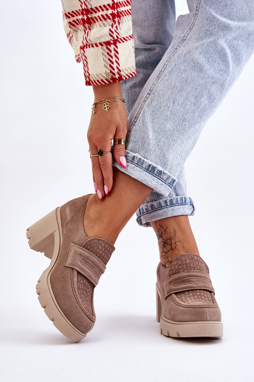 Semišové boty na podpatku a platformě tmavě béžová Arabell