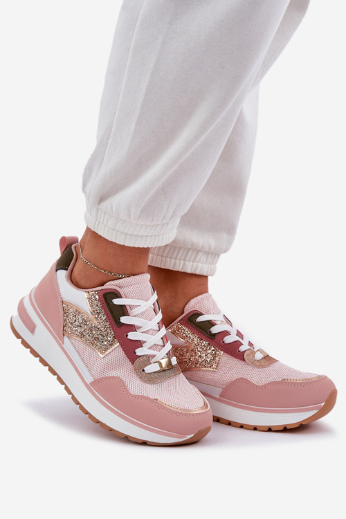 Lesklé Dámske Športové Topánky Ružové Leesema