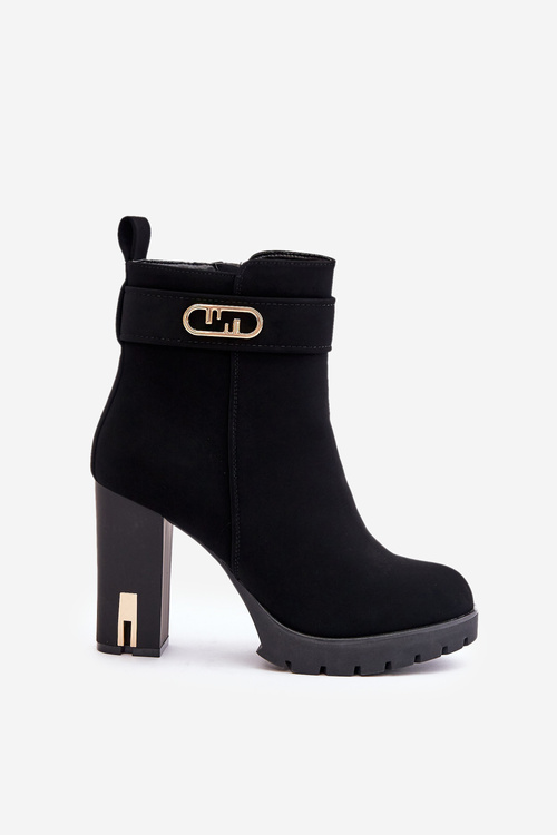 Zateplené dámske čižmy na podpätku so zipsom čierne Narielis