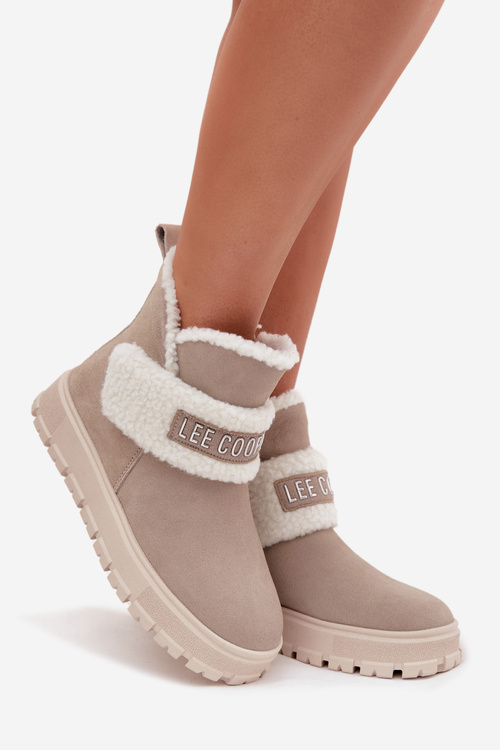 Zimní boty Dámské z přírodního nubuku s kožichem Lee Cooper LCJ 25 01 3739 Světle šedé