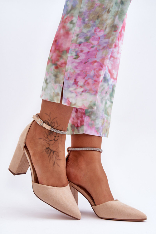 Semišové čerpadlá so zirkónmi béžový diamant