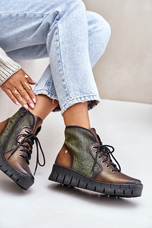 Kožené Čižmy Na Platforme A Opätku Maciejka 06702-09 Zeleno-Zlaté