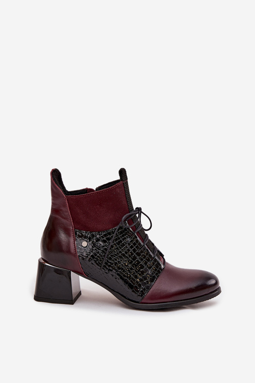 Zazoo 60503 kožené kotníkové boty na podpatku vyhřívané bordó