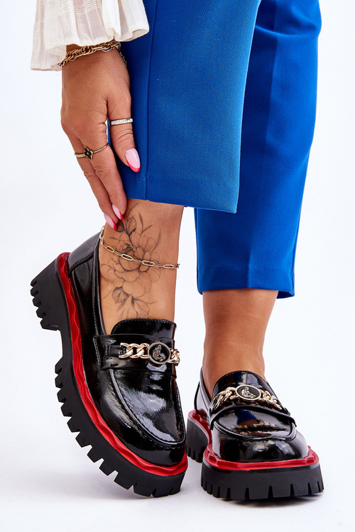 Lakované mokasíny na platformě Černé Ronin
