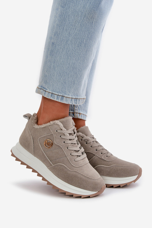 Zateplené kožené športové topánky na platforme šedé Adite