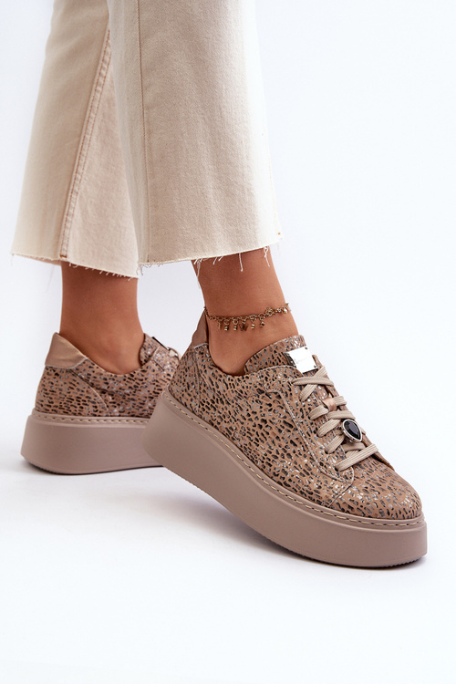 Kožené sportovní boty na platformě Maciejka 06191-10 Bežové