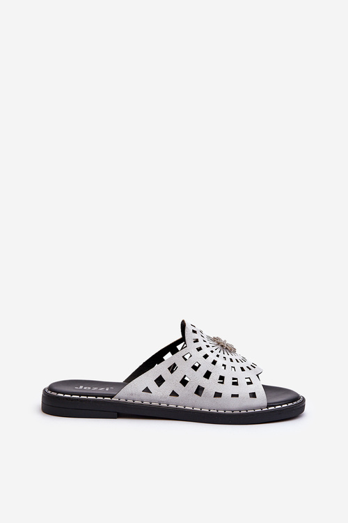 Lesklé dámské žabky na ploché podrážce s ozdobou stříbrné Ebirena