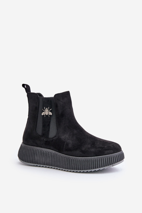 Dámske Slip-On Platformové Čižmy S Dekoráciou Eko Semiš Čierne Ciatheia