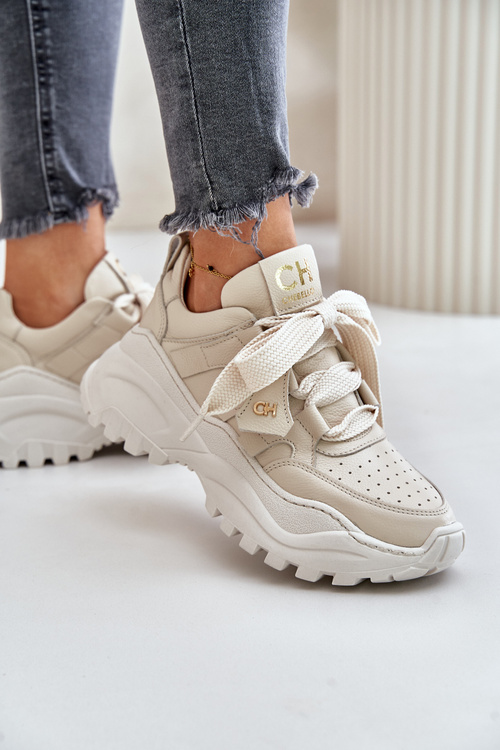 Dámské Kožené Tenisky Béžové CheBello 4583