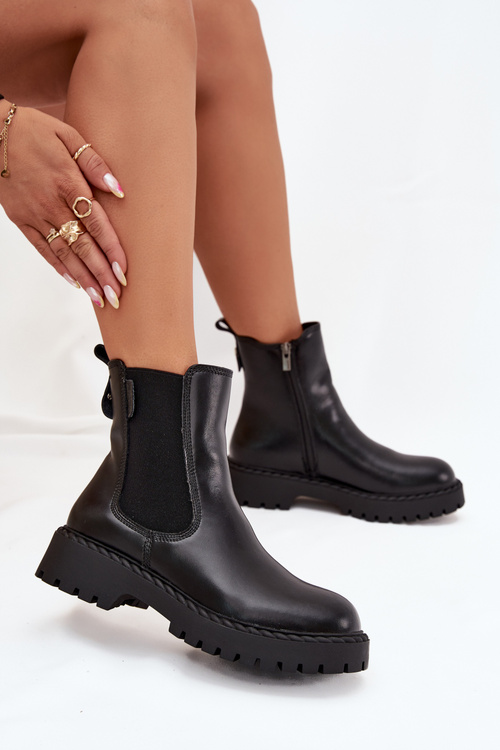 Kožené dámské botky s zipem Big Star OO274109 černé