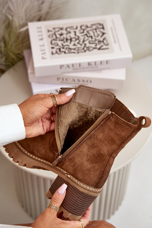 Dámské Boty Na Podpatku Z Eko Semiše Zateplené Hnědé Nevitas