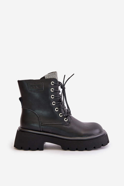 Zateplené Kožené Čižmy Pracovné Pre Ženy S Kryštálmi GOE OO2N4125 Čierne