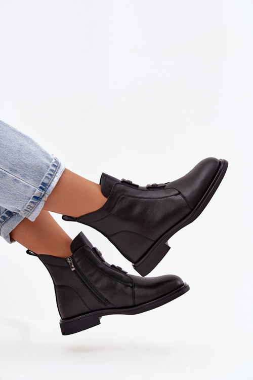 Kožené vyhřívané dámské kotníkové boty D&A MK52-026 Černé