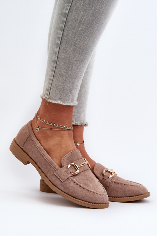 Dámské Mokasíny Na Ploché Podrážce S Ozdobou Tmavě Bežové Aviole