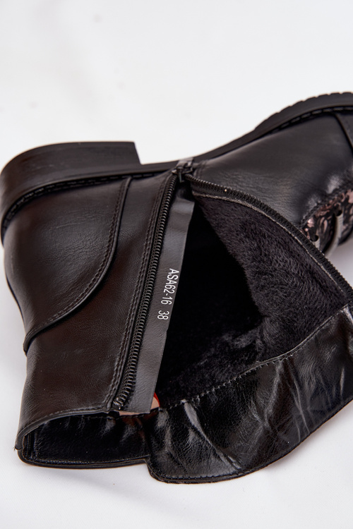 Zateplené dámské kotníkové boty na ploché podrážce květiny černé Labise