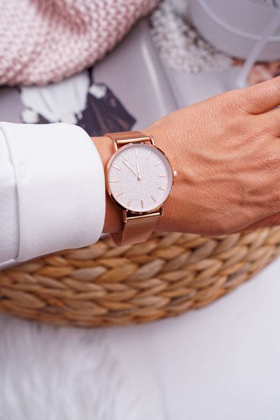 Dámske hodinky Michael John Pink Gold Perchment trblietky